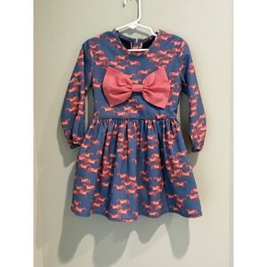 Ronner Children Blue Red Horse Print Dress Gingham Bow Long Sleeve Kids Size 8